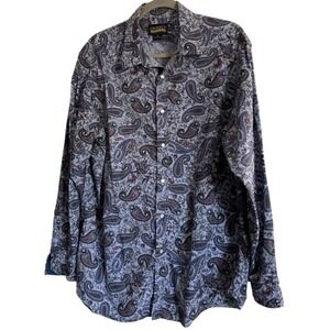Cremieux Premium Denim Mens XL Paisley Button Down Shirt Blue Festival Luxe Boho
